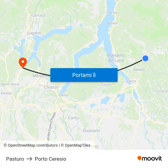 Pasturo to Porto Ceresio map