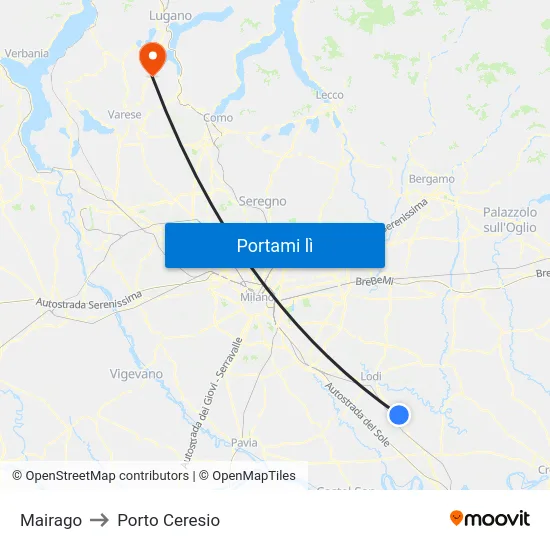 Mairago to Porto Ceresio map