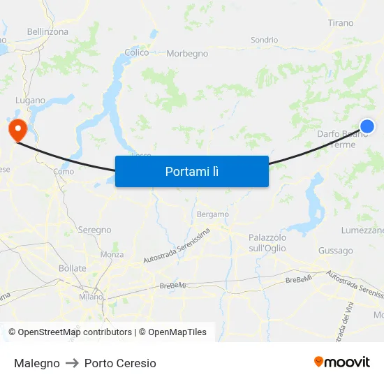 Malegno to Porto Ceresio map
