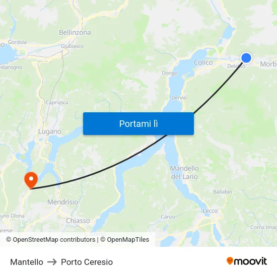 Mantello to Porto Ceresio map