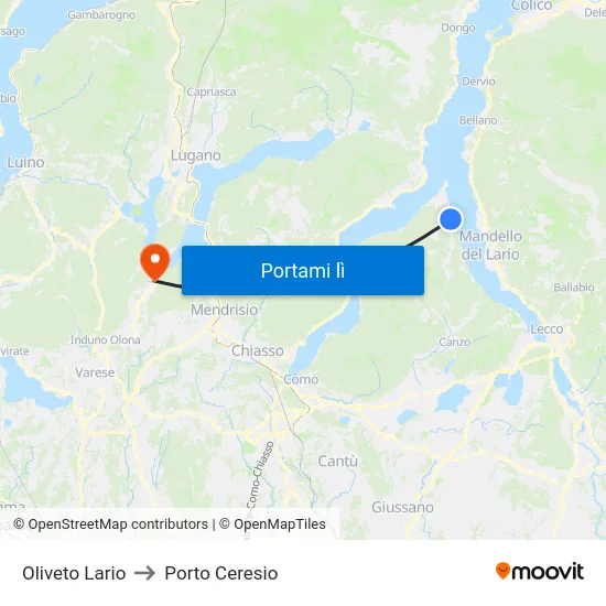 Oliveto Lario to Porto Ceresio map