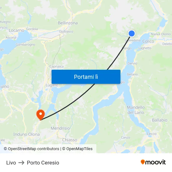 Livo to Porto Ceresio map