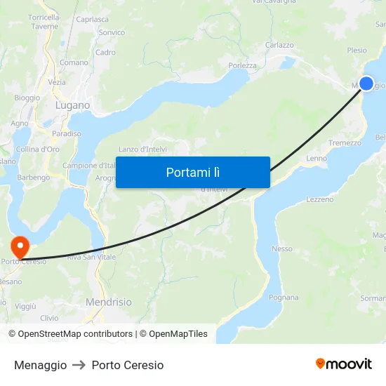 Menaggio to Porto Ceresio map