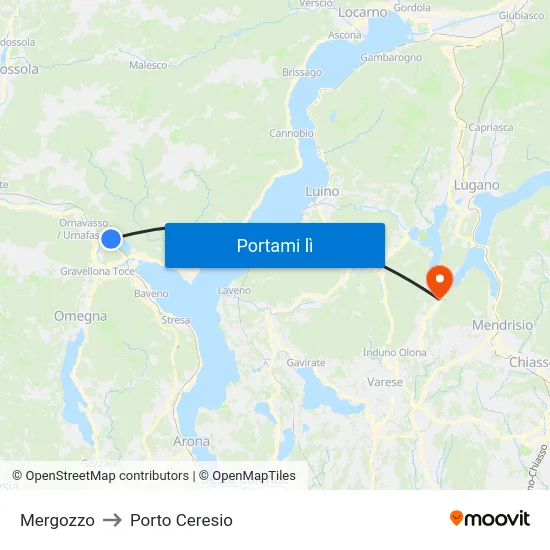 Mergozzo to Porto Ceresio map