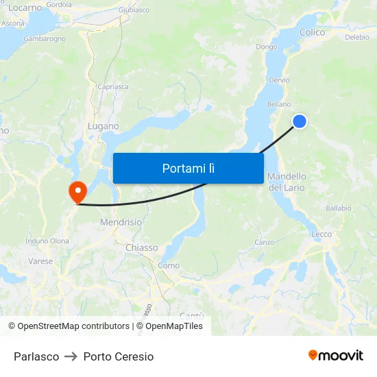 Parlasco to Porto Ceresio map