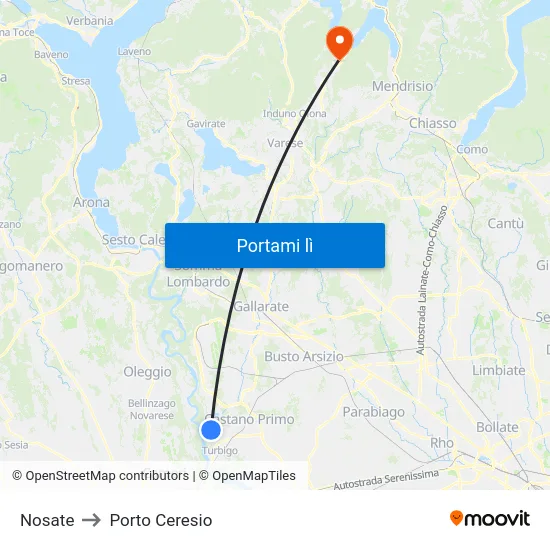 Nosate to Porto Ceresio map