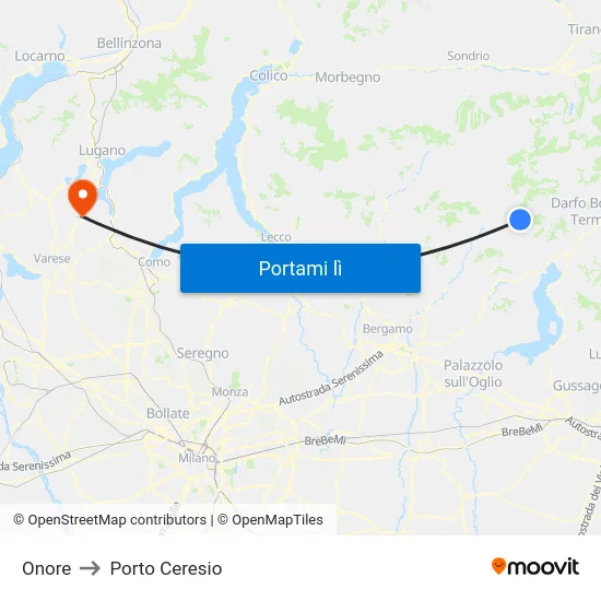 Onore to Porto Ceresio map