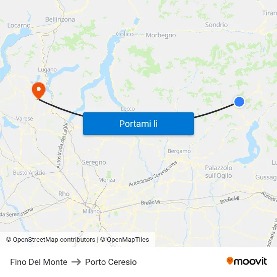 Fino Del Monte to Porto Ceresio map