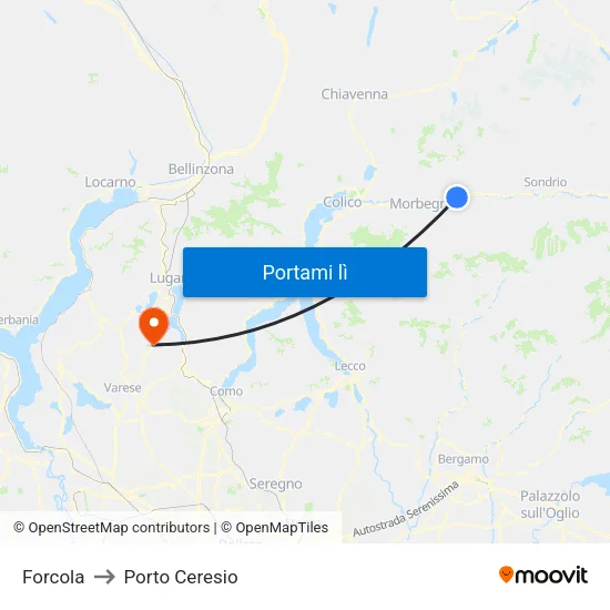 Forcola to Porto Ceresio map