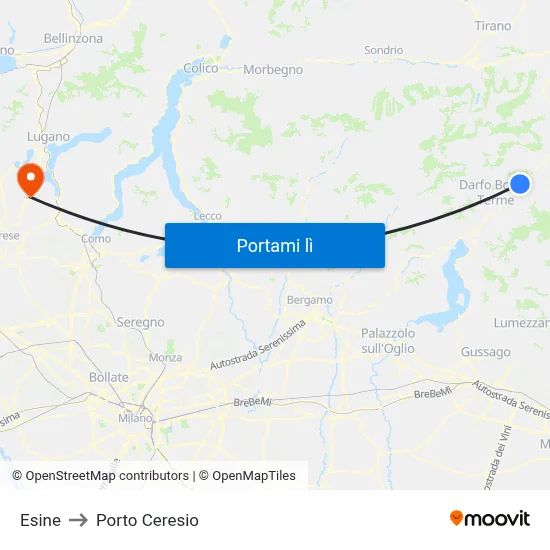 Esine to Porto Ceresio map