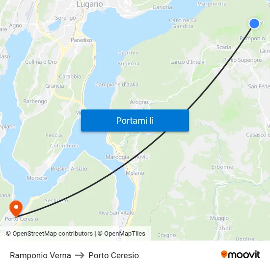 Ramponio Verna to Porto Ceresio map