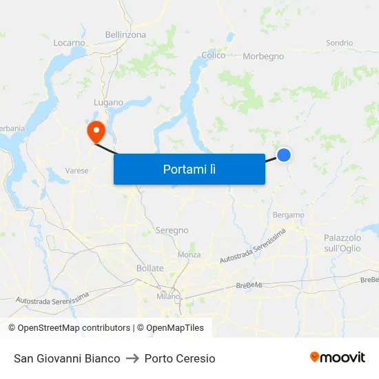 San Giovanni Bianco to Porto Ceresio map