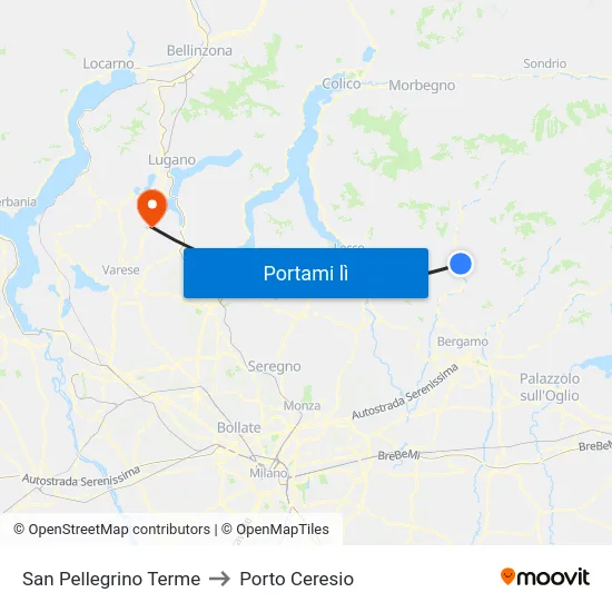 San Pellegrino Terme to Porto Ceresio map