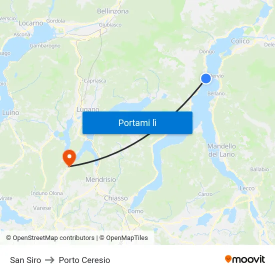 San Siro to Porto Ceresio map