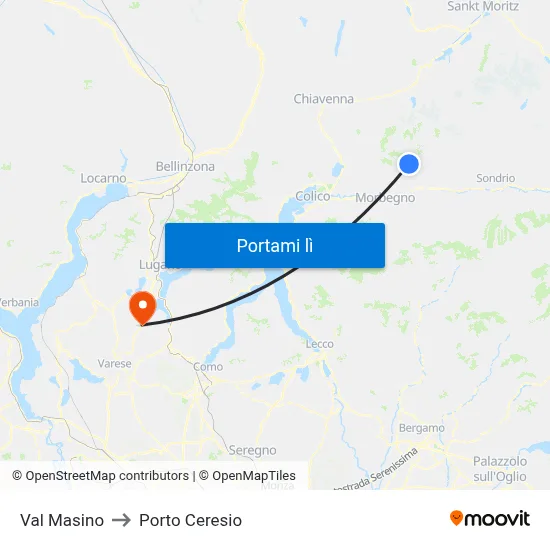 Val Masino to Porto Ceresio map