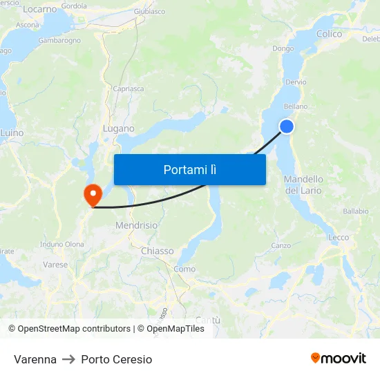 Varenna to Porto Ceresio map