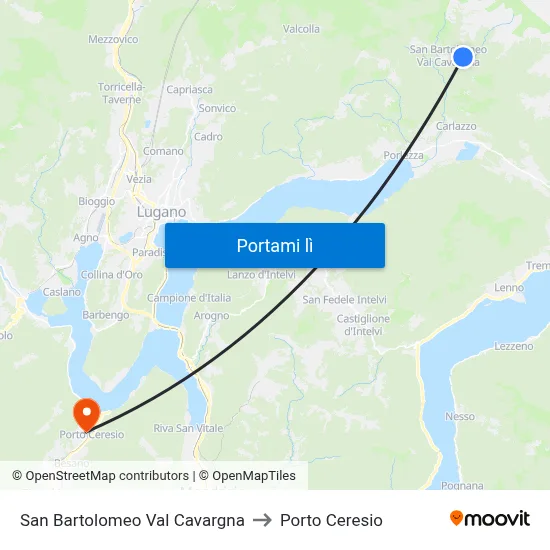 San Bartolomeo Val Cavargna to Porto Ceresio map