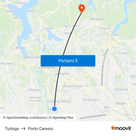 Turbigo to Porto Ceresio map