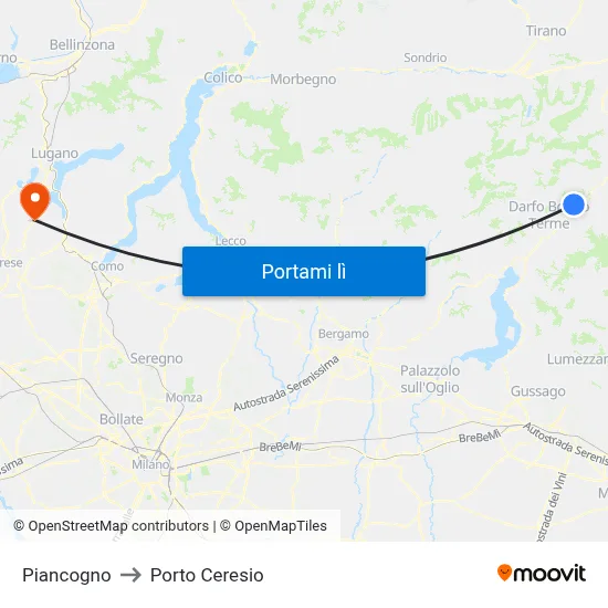 Piancogno to Porto Ceresio map