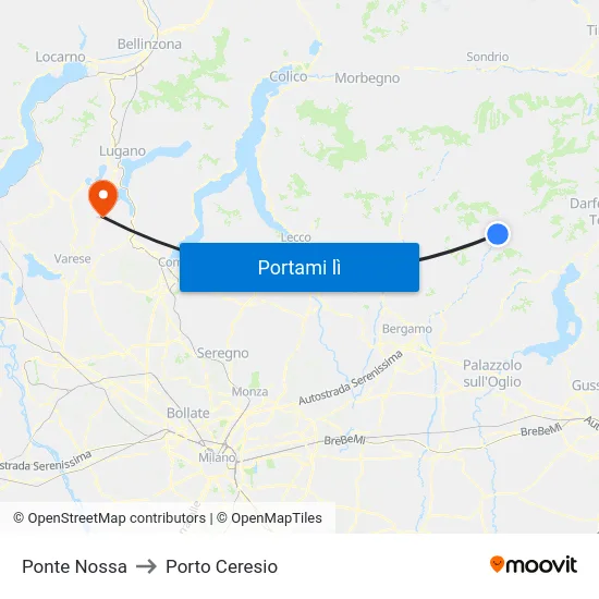 Ponte Nossa to Porto Ceresio map