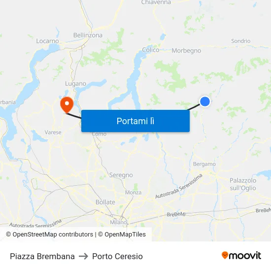 Piazza Brembana to Porto Ceresio map