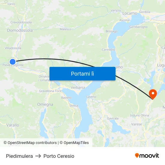 Piedimulera to Porto Ceresio map
