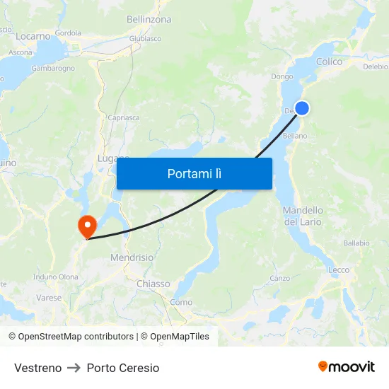 Vestreno to Porto Ceresio map