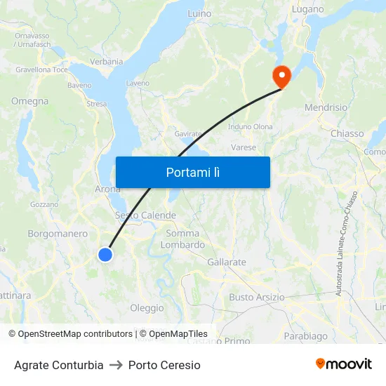 Agrate Conturbia to Porto Ceresio map
