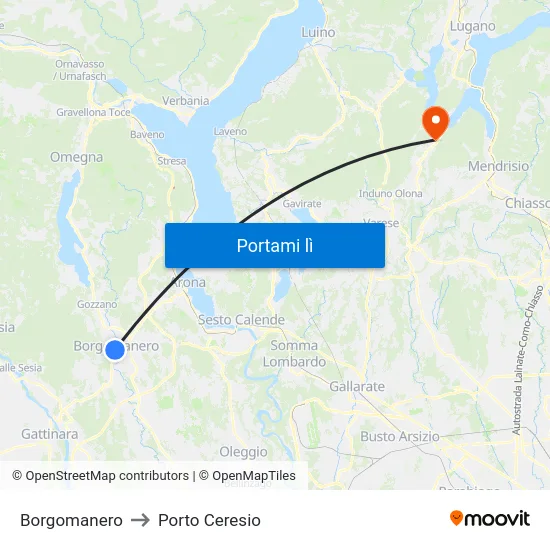 Borgomanero to Porto Ceresio map