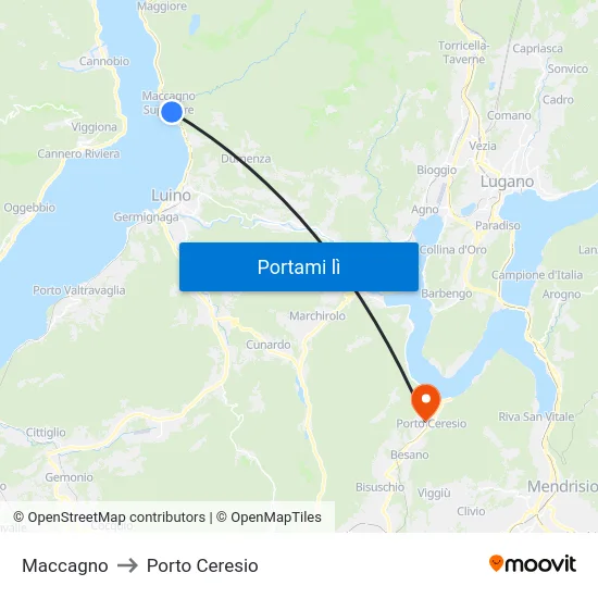 Maccagno to Porto Ceresio map