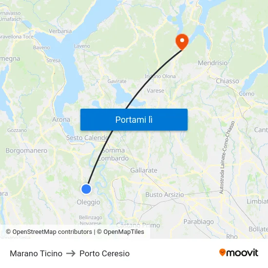 Marano Ticino to Porto Ceresio map
