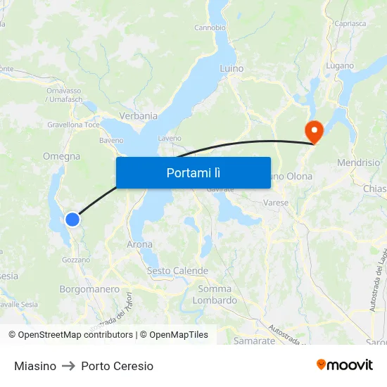 Miasino to Porto Ceresio map