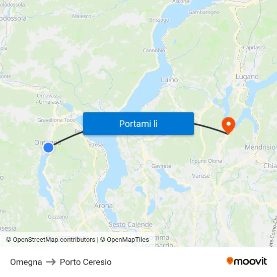 Omegna to Porto Ceresio map