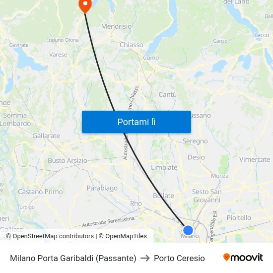 Milano Porta Garibaldi (Passante) to Porto Ceresio map