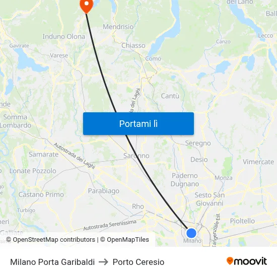 Milano Porta Garibaldi to Porto Ceresio map