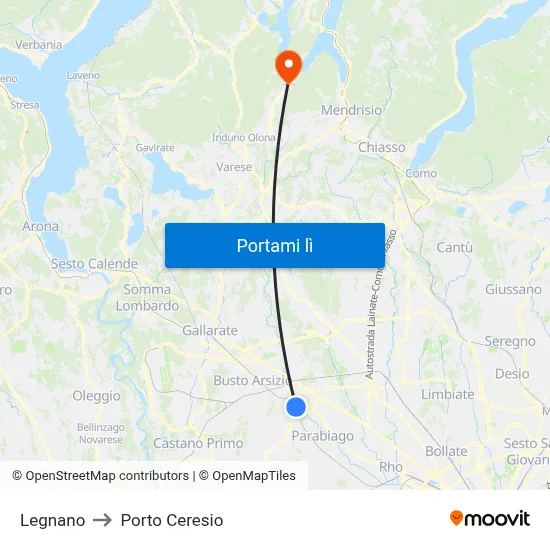 Legnano to Porto Ceresio map