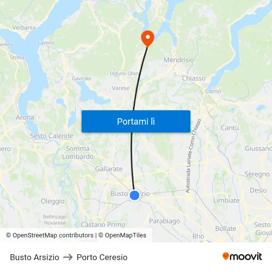 Busto Arsizio to Porto Ceresio map