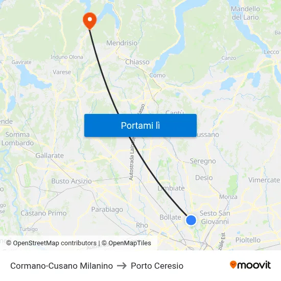 Cormano-Cusano Milanino to Porto Ceresio map