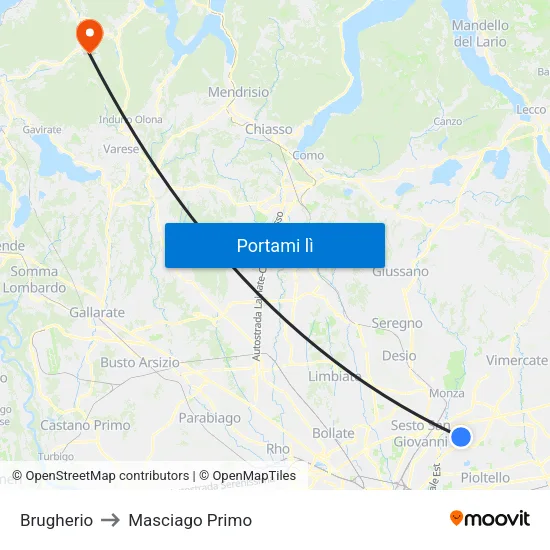 Brugherio to Masciago Primo map