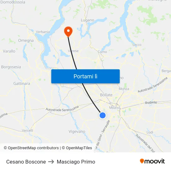 Cesano Boscone to Masciago Primo map