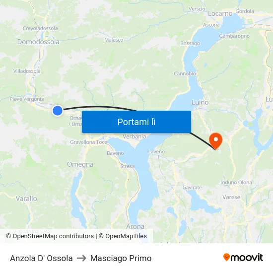 Anzola D' Ossola to Masciago Primo map