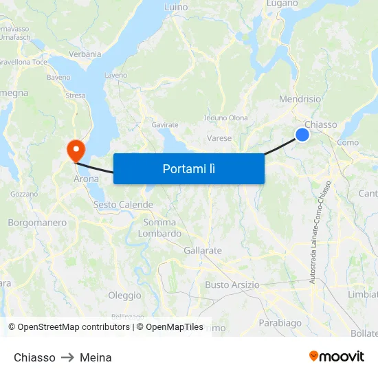 Chiasso to Meina map