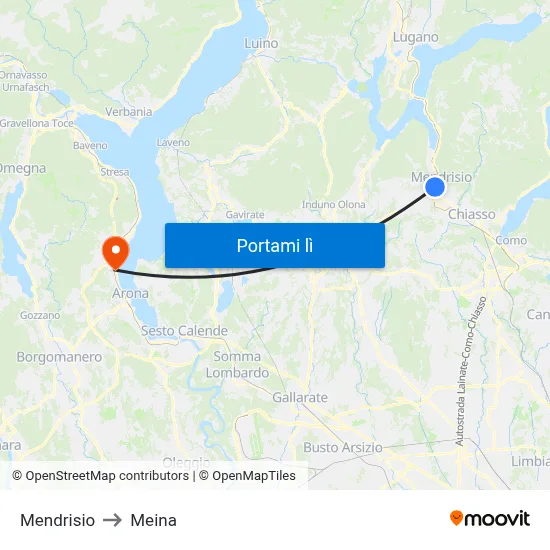 Mendrisio to Meina map