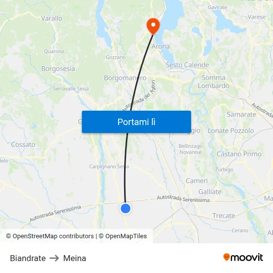 Biandrate to Meina map