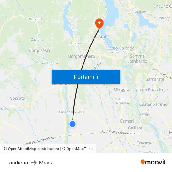 Landiona to Meina map