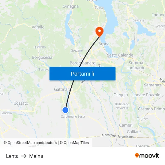 Lenta to Meina map