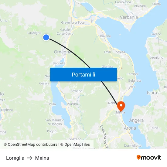 Loreglia to Meina map