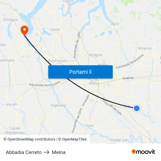 Abbadia Cerreto to Meina map