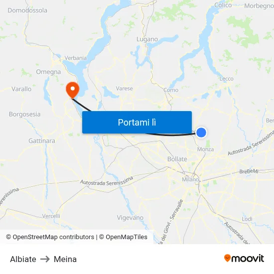 Albiate to Meina map