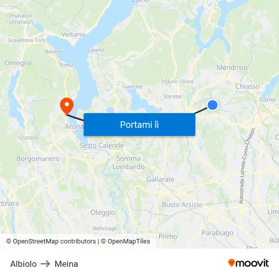 Albiolo to Meina map